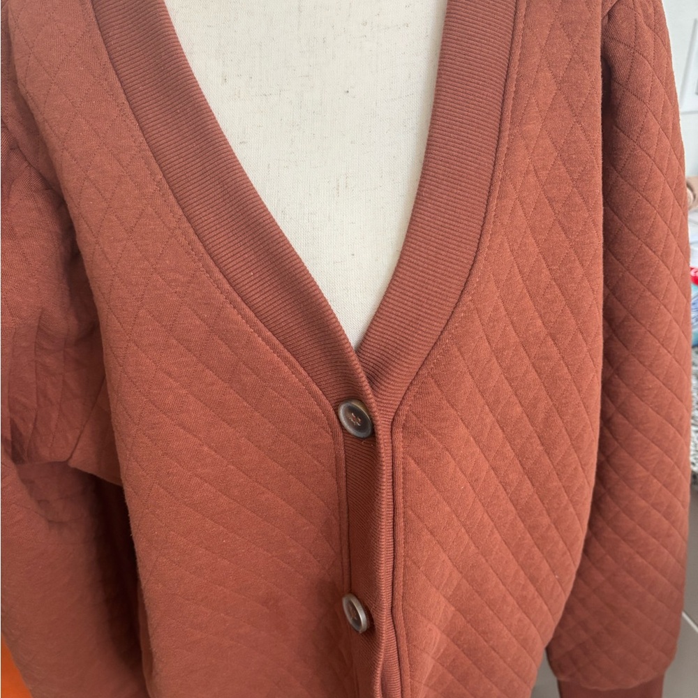 Time Tru Quilted Fall Rust  Jacket V neck Warm Rusty Brown Final Sale